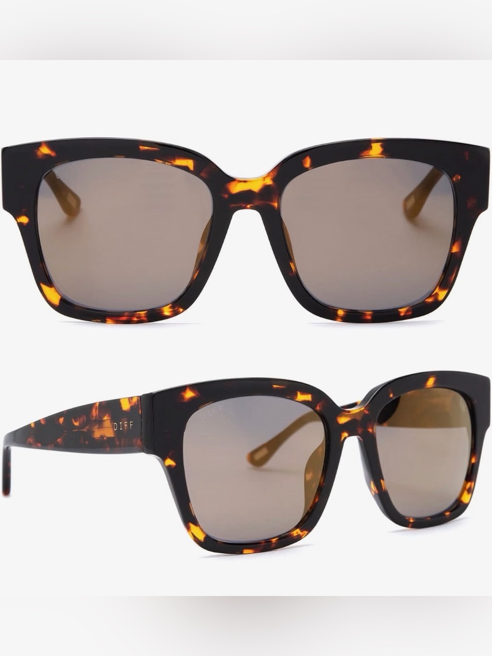 DIFF Bella II - Tortoise shell Square Frame Sunglasses - Brown Lenses